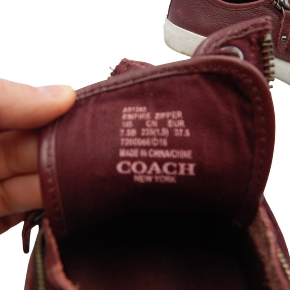 Coach Empire Zipper Leather Sneakers Shoes Burgundy Size 7.5B - Picture 7 of 8